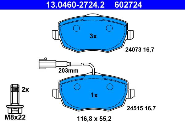 ATE 13.0460-2724.2 - Brake Pad Set, disc brake onlydrive.pro