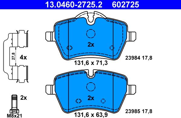 ATE 13.0460-2725.2 - Brake Pad Set, disc brake onlydrive.pro