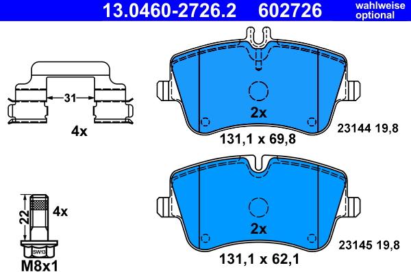 ATE 13.0460-2726.2 - Тормозные колодки, дисковые, комплект onlydrive.pro