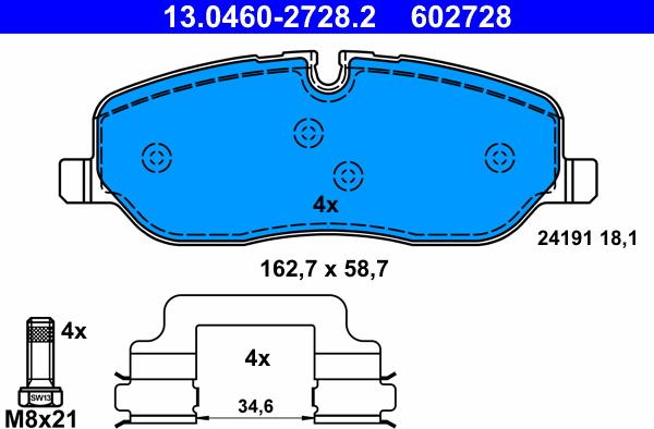 ATE 13.0460-2728.2 - Brake Pad Set, disc brake onlydrive.pro