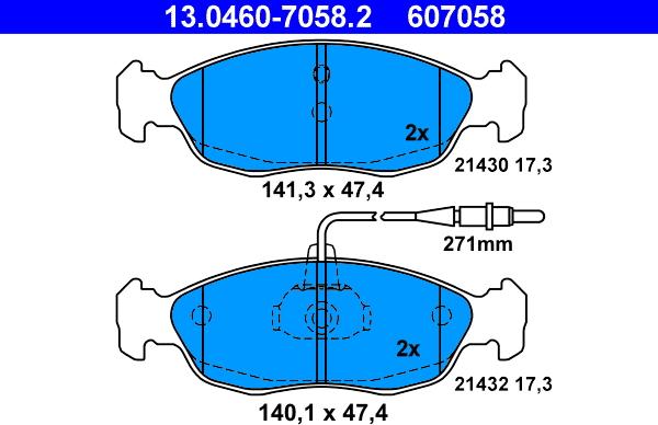 ATE 13.0460-7058.2 - Brake Pad Set, disc brake onlydrive.pro