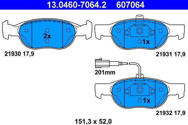 ATE 13.0460-7064.2 - Тормозные колодки, дисковые, комплект onlydrive.pro