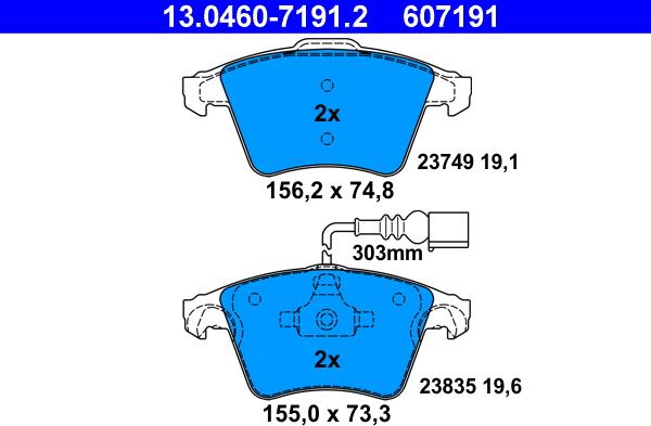 ATE 13.0460-7191.2 - Тормозные колодки, дисковые, комплект onlydrive.pro