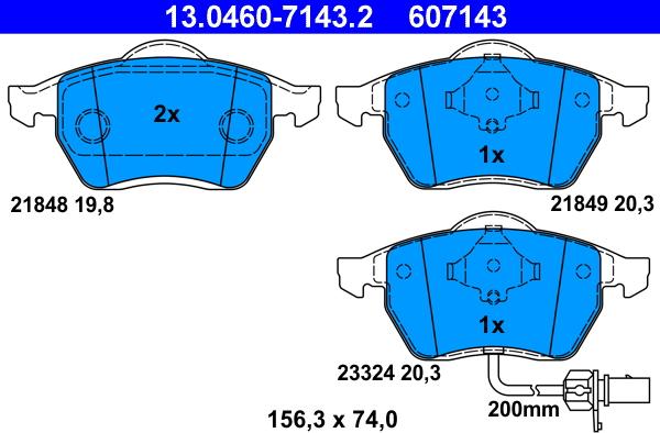 ATE 13.0460-7143.2 - Тормозные колодки, дисковые, комплект onlydrive.pro