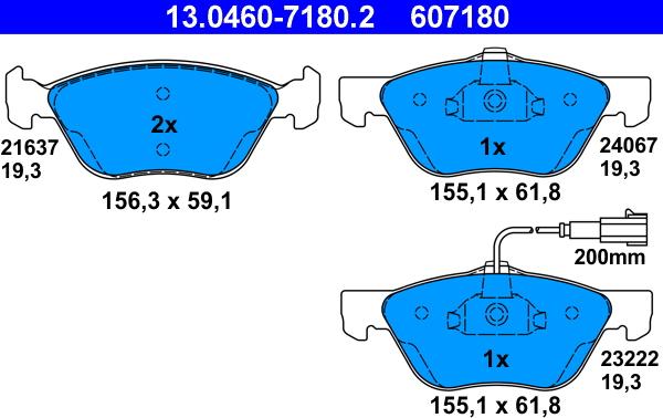 ATE 13.0460-7180.2 - Тормозные колодки, дисковые, комплект onlydrive.pro