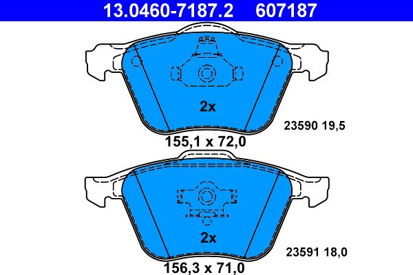 ATE 13.0460-7187.2 - Тормозные колодки, дисковые, комплект onlydrive.pro