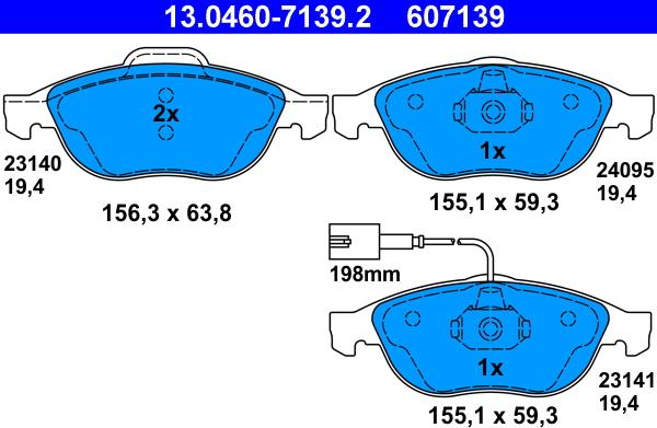 ATE 13.0460-7139.2 - Тормозные колодки, дисковые, комплект onlydrive.pro