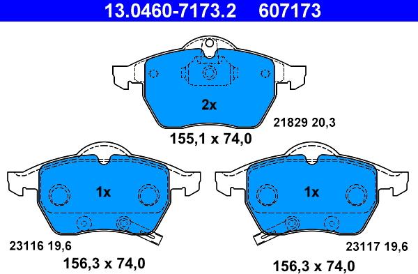 ATE 13.0460-7173.2 - Brake Pad Set, disc brake onlydrive.pro