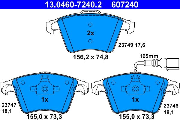 ATE 13.0460-7240.2 - Тормозные колодки, дисковые, комплект onlydrive.pro