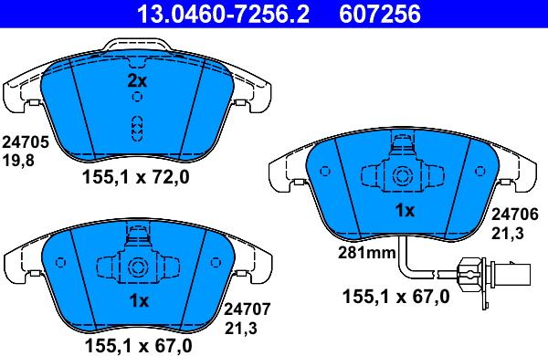 ATE 13.0460-7256.2 - Brake Pad Set, disc brake onlydrive.pro