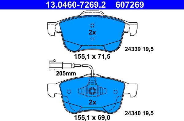 ATE 13.0460-7269.2 - Brake Pad Set, disc brake onlydrive.pro