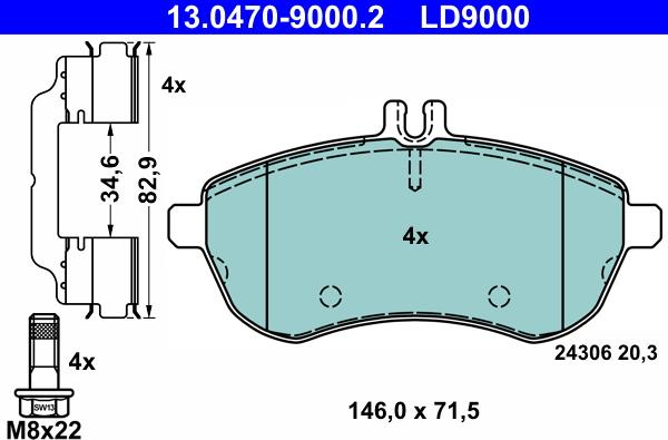 ATE 13.0470-9000.2 - Тормозные колодки, дисковые, комплект onlydrive.pro