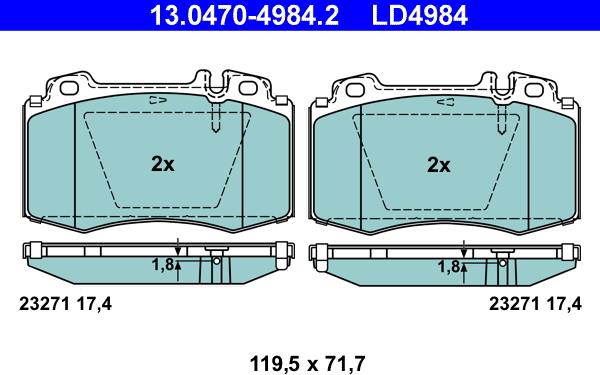 ATE 13.0470-4984.2 - Тормозные колодки, дисковые, комплект onlydrive.pro