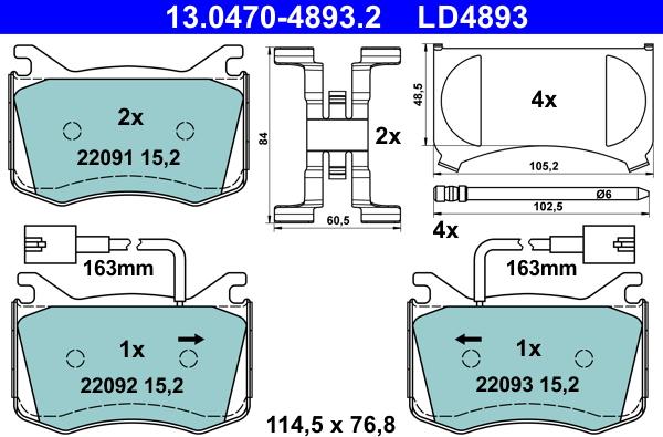 ATE 13.0470-4893.2 - Piduriklotsi komplekt,ketaspidur onlydrive.pro