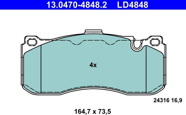 ATE 13.0470-4848.2 - Brake Pad Set, disc brake onlydrive.pro