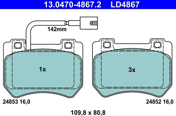 ATE 13.0470-4867.2 - Brake Pad Set, disc brake onlydrive.pro