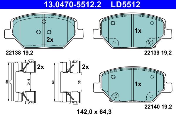 ATE 13.0470-5512.2 - Brake Pad Set, disc brake onlydrive.pro