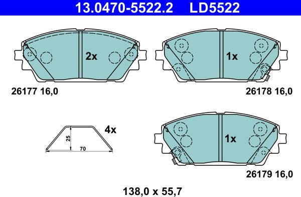 ATE 13.0470-5522.2 - Brake Pad Set, disc brake onlydrive.pro