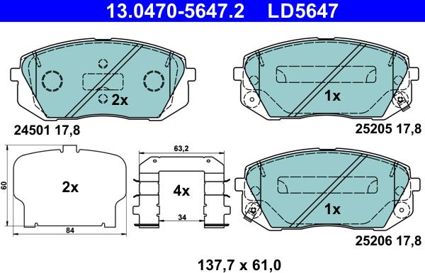 ATE 13.0470-5647.2 - Brake Pad Set, disc brake onlydrive.pro