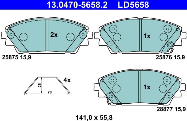 ATE 13.0470-5658.2 - Brake Pad Set, disc brake onlydrive.pro