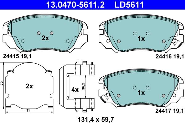 ATE 13.0470-5611.2 - Тормозные колодки, дисковые, комплект onlydrive.pro