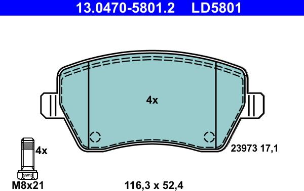 ATE 13.0470-5801.2 - Brake Pad Set, disc brake onlydrive.pro