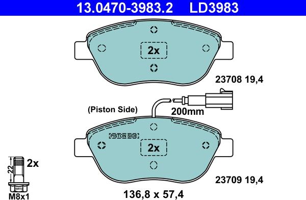 ATE 13.0470-3983.2 - Brake Pad Set, disc brake onlydrive.pro