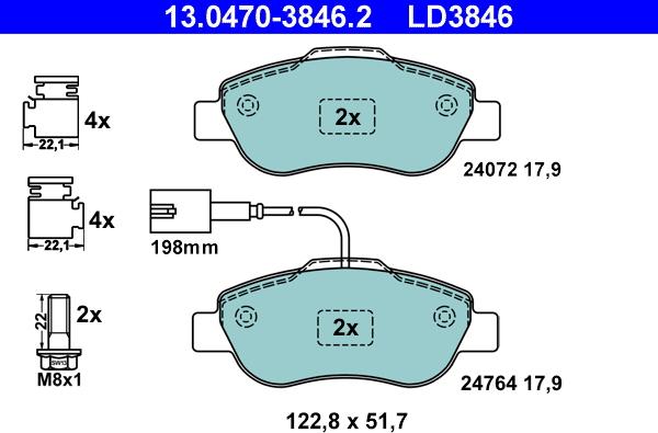 ATE 13.0470-3846.2 - Brake Pad Set, disc brake onlydrive.pro