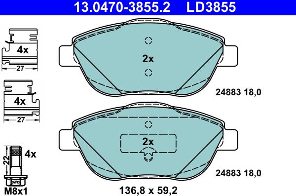 ATE 13.0470-3855.2 - Brake Pad Set, disc brake onlydrive.pro