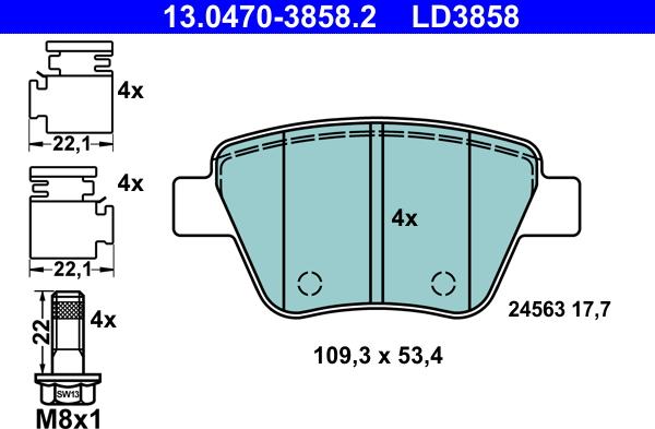 ATE 13.0470-3858.2 - Piduriklotsi komplekt,ketaspidur onlydrive.pro