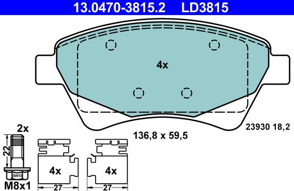 ATE 13.0470-3815.2 - Bremžu uzliku kompl., Disku bremzes onlydrive.pro