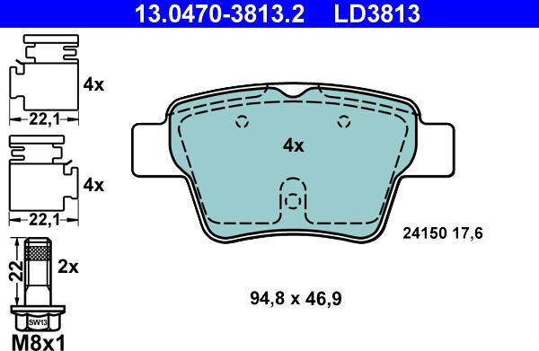 ATE 13.0470-3813.2 - Тормозные колодки, дисковые, комплект onlydrive.pro