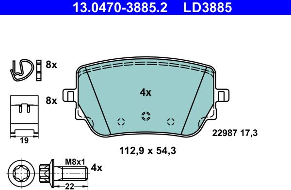 ATE 13.0470-3885.2 - Brake Pad Set, disc brake onlydrive.pro