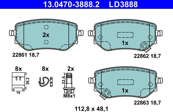 ATE 13.0470-3888.2 - Brake Pad Set, disc brake onlydrive.pro