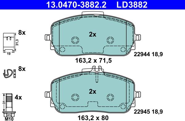 ATE 13.0470-3882.2 - Bremžu uzliku kompl., Disku bremzes onlydrive.pro