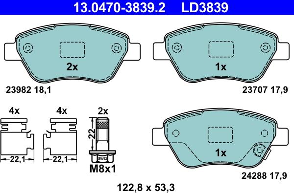 ATE 13.0470-3839.2 - Brake Pad Set, disc brake onlydrive.pro