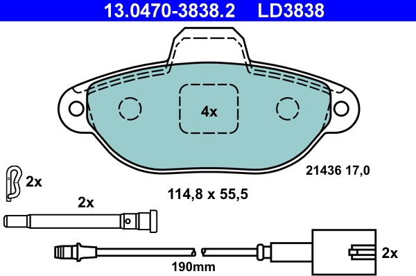 ATE 13.0470-3838.2 - Тормозные колодки, дисковые, комплект onlydrive.pro