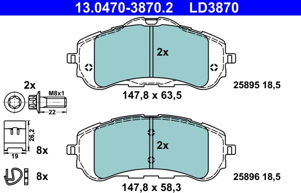 ATE 13.0470-3870.2 - Brake Pad Set, disc brake onlydrive.pro