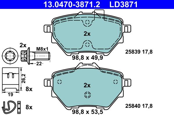 ATE 13.0470-3871.2 - Brake Pad Set, disc brake onlydrive.pro