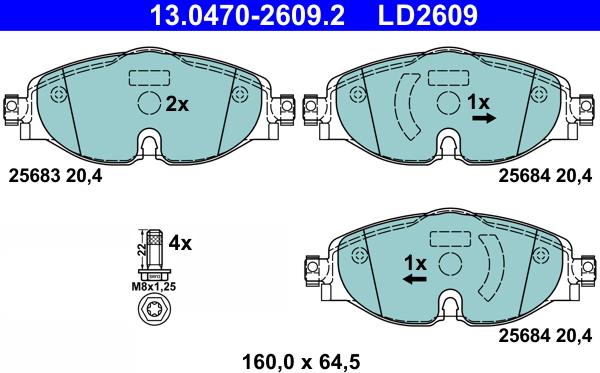 ATE 13.0470-2609.2 - Тормозные колодки, дисковые, комплект onlydrive.pro