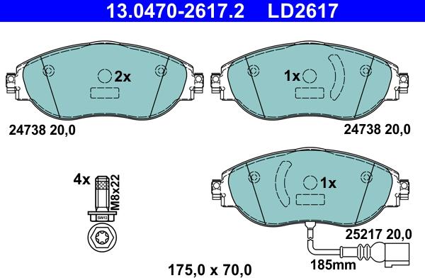 ATE 13.0470-2617.2 - Brake Pad Set, disc brake onlydrive.pro