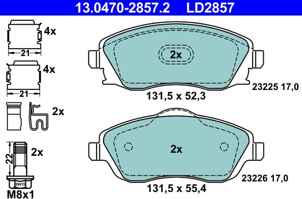 ATE 13.0470-2857.2 - Brake Pad Set, disc brake onlydrive.pro