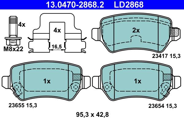 ATE 13.0470-2868.2 - Тормозные колодки, дисковые, комплект onlydrive.pro