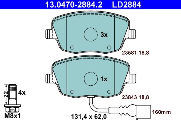 ATE 13.0470-2884.2 - Тормозные колодки, дисковые, комплект onlydrive.pro