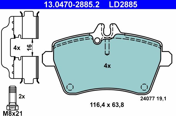 ATE 13.0470-2885.2 - Brake Pad Set, disc brake onlydrive.pro