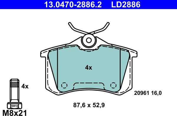 ATE 13.0470-2886.2 - Brake Pad Set, disc brake onlydrive.pro