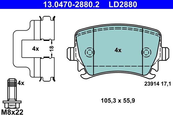 ATE 13.0470-2880.2 - Brake Pad Set, disc brake onlydrive.pro