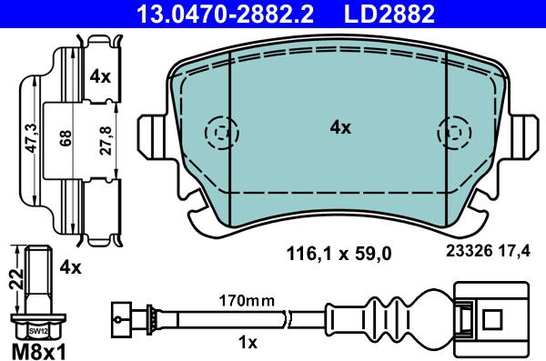 ATE 13.0470-2882.2 - Brake Pad Set, disc brake onlydrive.pro