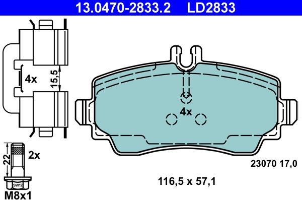 ATE 13.0470-2833.2 - Тормозные колодки, дисковые, комплект onlydrive.pro