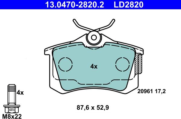 ATE 13.0470-2820.2 - Тормозные колодки, дисковые, комплект onlydrive.pro